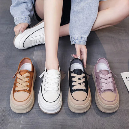 Zapatillas M&H suela gruesa, colores blanco, negro, marrón, rosa, material lona, estilo casual