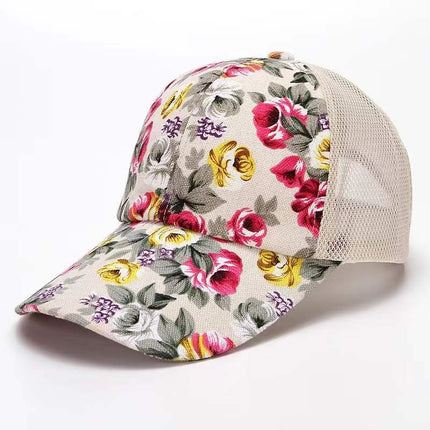 Gorra de béisbol floral roja con visera curva ajustable