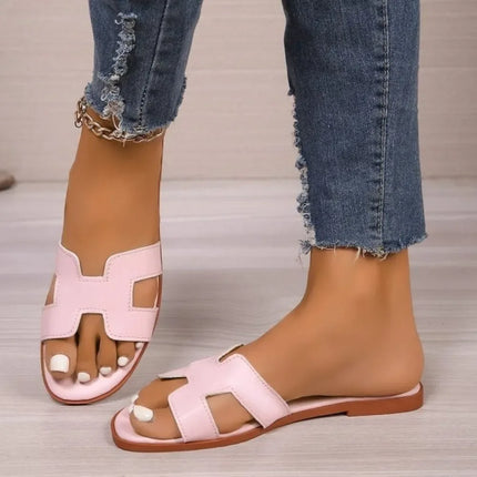 Sandalias de una sola pieza, rosa, cuero, estilo casual, suela plana