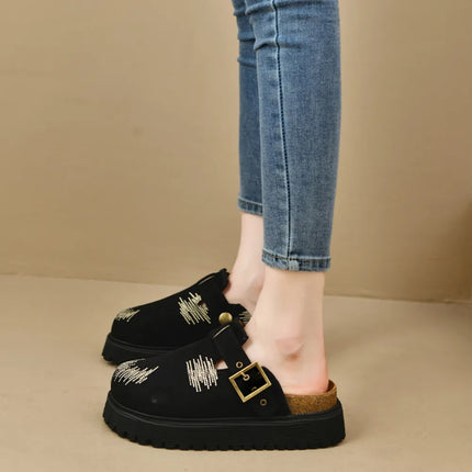 Mocasines con plataforma de microfibra y punta redonda casual
