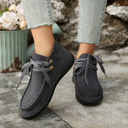 Botas casual de mujer de ante vegano gris oscuro con cordones, estilo informal