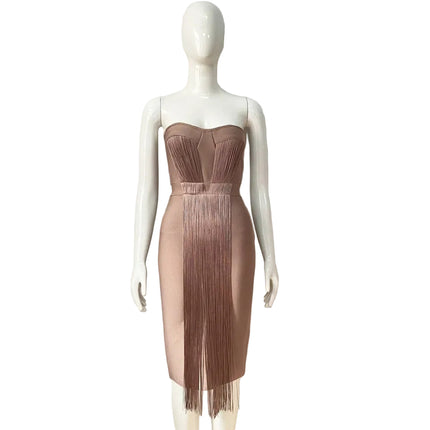 Vestido ajustado de Dacron sin tirantes y escote en V