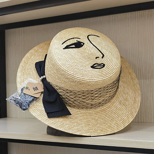 Sombrero de verano vintage con lazo de encaje y ala ancha