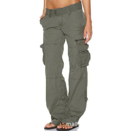 Pantalones de algodón para mujer con bolsillos múltiples