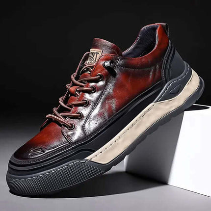 Zapatillas deportivas de piel auténtica con cordones para hombre