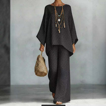 Conjunto de top murciélago y pantalones anchos para mujer