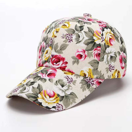 Gorra de béisbol floral roja con visera curva ajustable