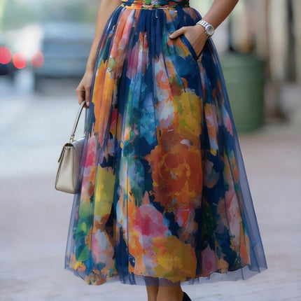 Falda midi con estampado degradado en colores vibrantes
