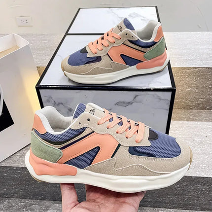 Zapatillas casuales de mujer con suela Flex, color azul y beige, material textil y gamuza, estilo deportivo