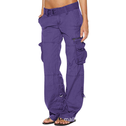 Pantalones de algodón para mujer con bolsillos múltiples