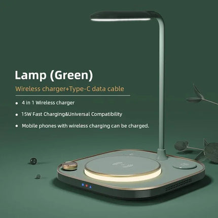 15w Fast 3 In 1 Wireless Charging for IPhone Phone Watch Earphone Modern Led Office Desk Lamp Wireless Charger Lamp - tugranalmacen.com