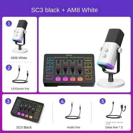 Equipo de transmisión en vivo de juegos Fifine SC3, conjunto completo, tarjeta de sonido externa USB, micrófono, karaoke de escritorio - tugranalmacen.com