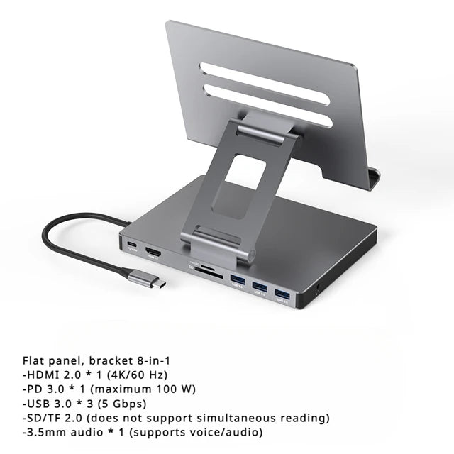 Estación de acoplamiento USB-C con Ethernet y soporte rotativo