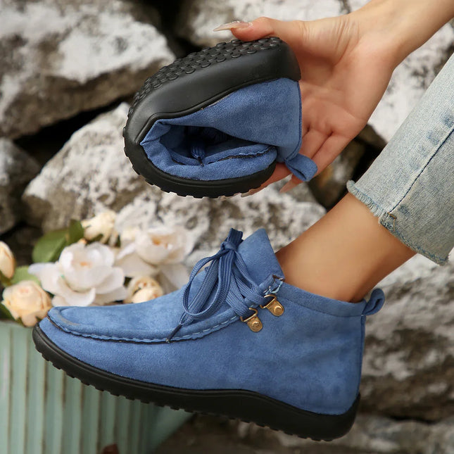 Botas casual de mujer de ante vegano azul, estilo moderno y flexible