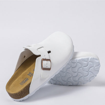 Sandalias de cuero genuino con punta redonda para mujer