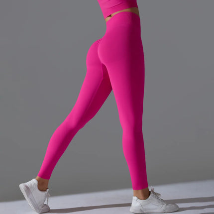 Seamless Solid Peach Sports Trousers for Women - Tight Running Fitness Yoga Pants with High Waist and Butt-Lifting Design - tugranalmacen.com