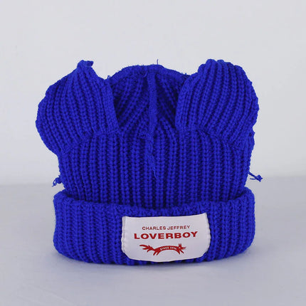 Gorro de lana con orejas engrosadas de doble capa, gorro de punto cálido de color sólido para otoño e invierno. - tugranalmacen.com
