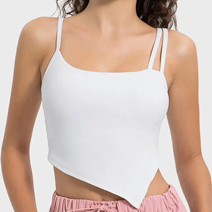 Camiseta deportiva elástica para mujer con cuello asimétrico