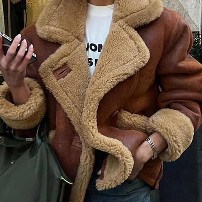 Chaqueta de una pieza de piel con cuello de borrego estilo europeo y americano - tugranalmacen.com