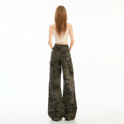 Women's High-Waisted Cargo Casual Pants for Spring and Summer Trendy Wide-Leg Floor-Length Trousers - tugranalmacen.com