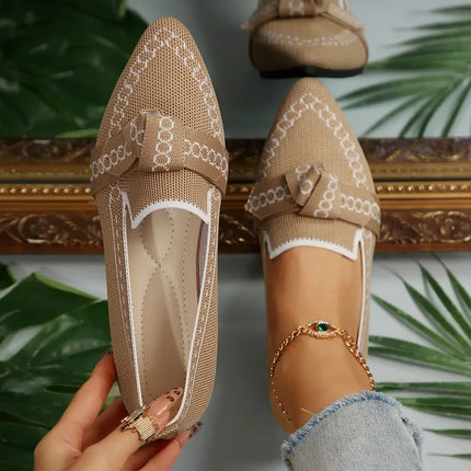 Mocasines sencillos y frescos de suela plana para mujer, color beige, tejido de malla, estilo casual