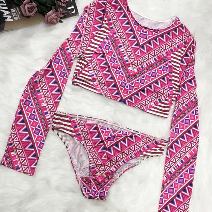 Conjunto de natación azul oscuro estampado manga larga