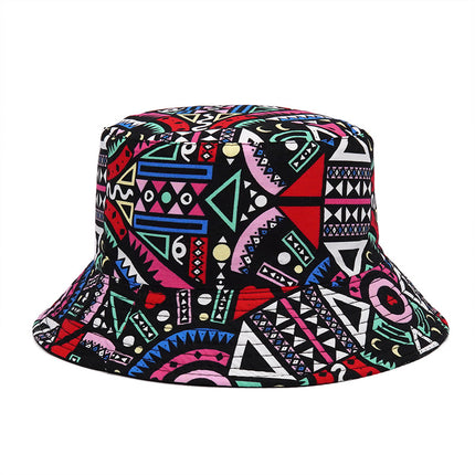 Sombrero bucket estampado étnico estilo japonés con diseño colorido y moderno.