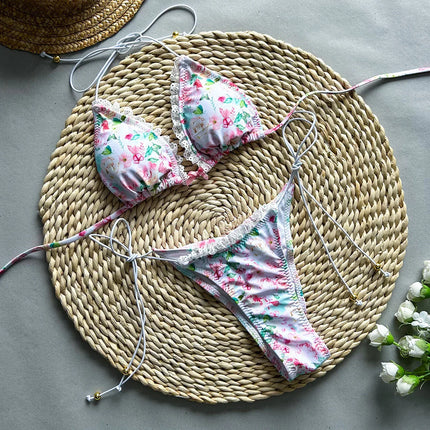 Traje de baño de mujer con abertura y cordones con estampado-bikini sexy - tugranalmacen.com