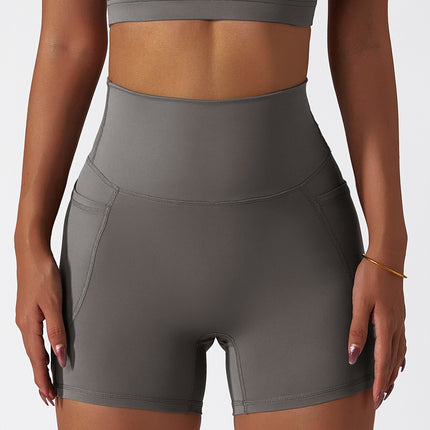 Shorts deportivos de cintura alta en seda de hielo con bolsillo
