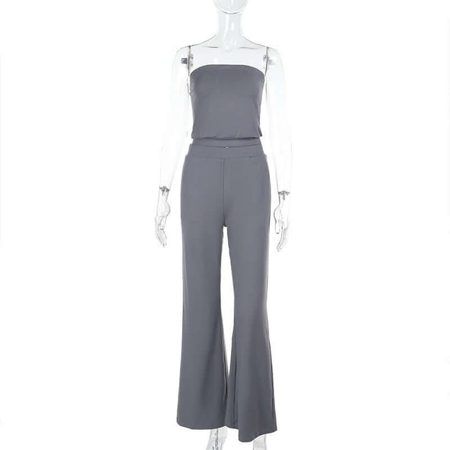 Conjunto de pantalón recto de cintura alta y top sin espalda