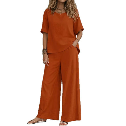 Conjunto de dos piezas con pantalones anchos de lino y algodón