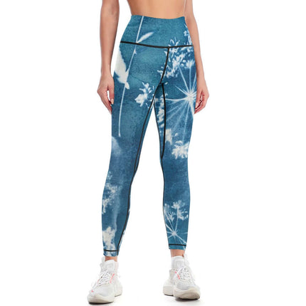 Leggins de yoga y deportivos cómodos para mujer Blue Flower