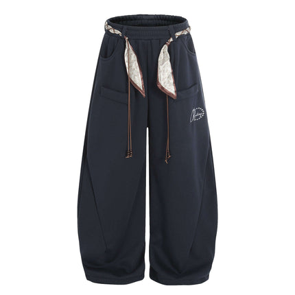 Pantalones anchos de mujer con cinturón decorativo Run-Teng