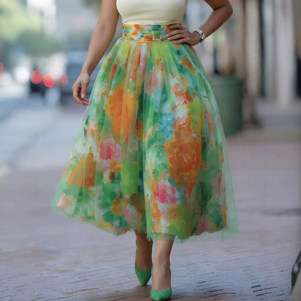 Falda midi con estampado degradado en naranja