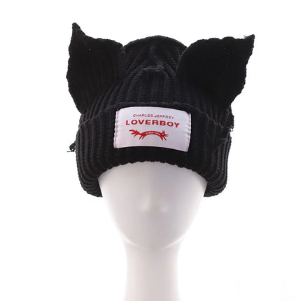 Gorro de lana con orejas engrosadas de doble capa, gorro de punto cálido de color sólido para otoño e invierno. - tugranalmacen.com