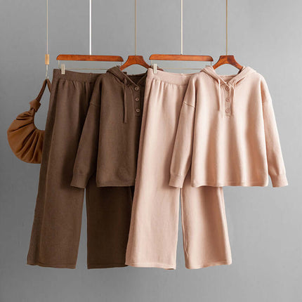 Conjunto de suéter holgado con capucha y pantalón ancho de mujer