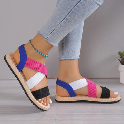 Sandalias planas de lino para mujer con punta abierta y suela de goma