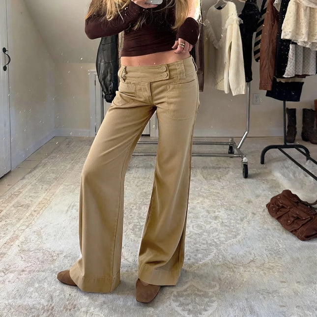 Vaqueros rectos, de cintura baja y color liso, versátiles, para mujer - tugranalmacen.com