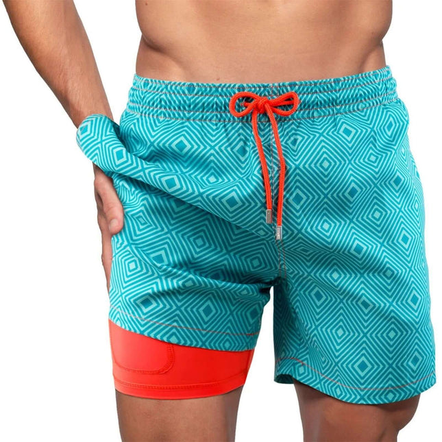 Bañador de doble capa para hombre, pantalones de playa