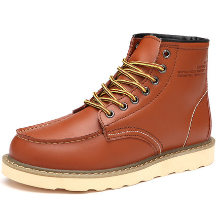 Botas de cuero con cordones y tacón medio para hombre