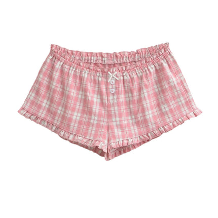 Shorts de cuadros azules, cintura alta y pierna ancha