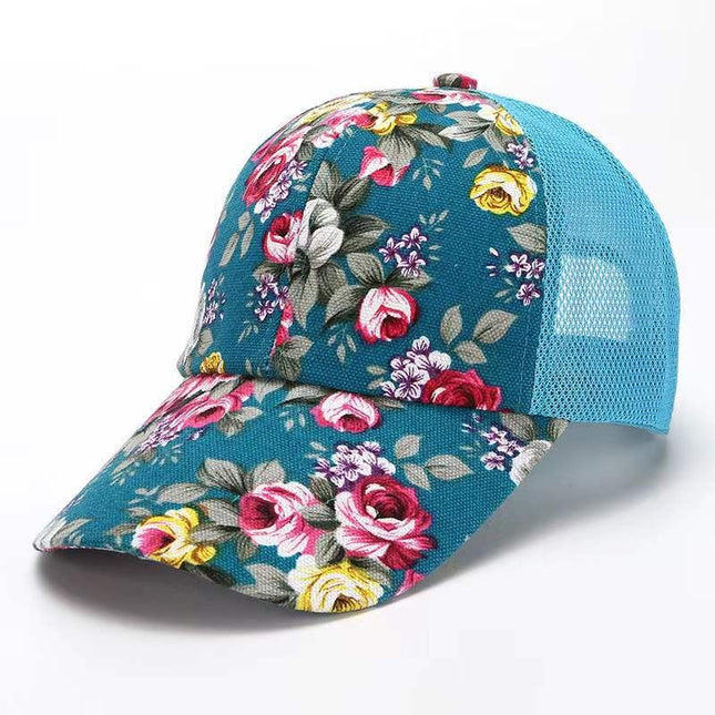 Gorra de béisbol floral roja con visera curva ajustable