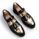 Zapatos de vestir con borlas estilo británico en negro y plateado