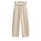 Pantalones anchos y sueltos de cintura alta, elástica y cordón ajustable - tugranalmacen.com