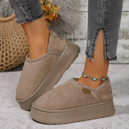 Botas de plataforma invierno vintage mujer, beige, gamuza, estilo casual