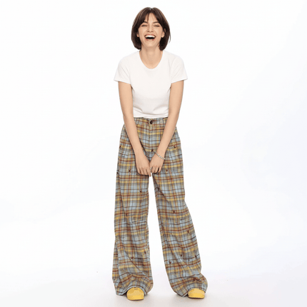 Pantalón casual a cuadros amarillos y azules