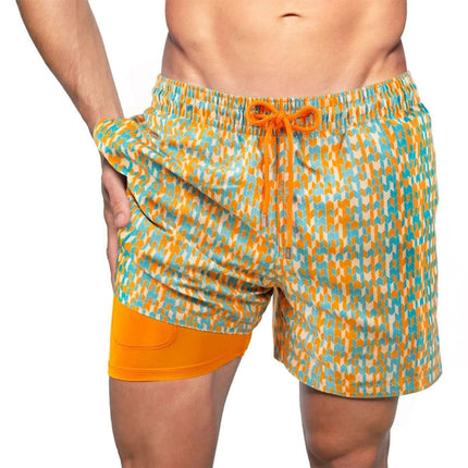 Bañador de doble capa para hombre, pantalones de playa
