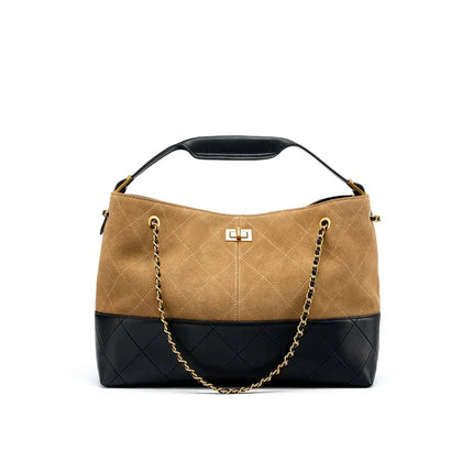 Bolso tote de piel con cadena y bandolera color marrón