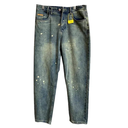 Pantalones vaqueros holgados de estilo informal de invierno para hombre, lavados, vintage, con salpicaduras, rectos, de gran tamaño, versátiles y cóni - tugranalmacen.com