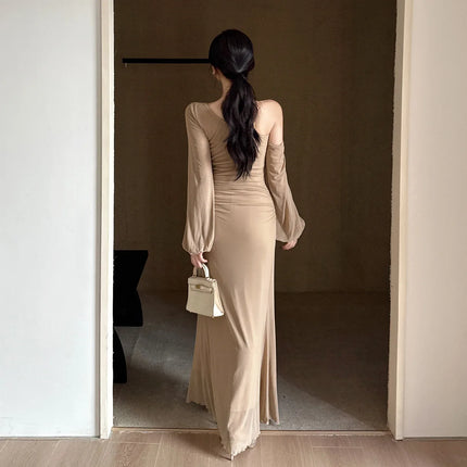 Vestido de malla con hombros inclinados, estilo francés - tugranalmacen.com